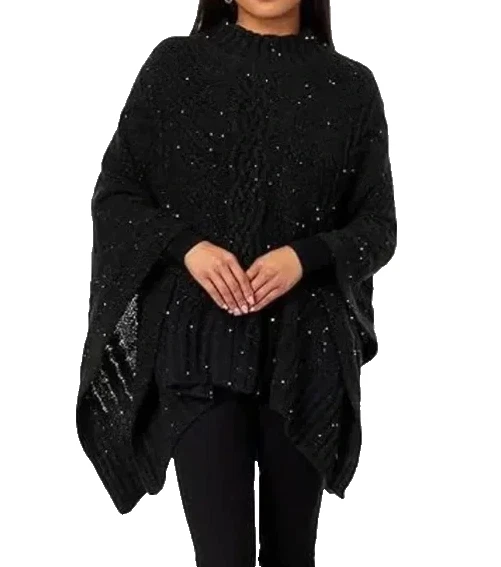 Ralph Lauren women's Lofty Cable knit Sweater Poncho - Black - retail $158