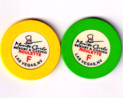 Monte Carlo Resort & Casino Las Vegas 2 Colored Roulette ''F'' Chips