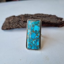 Blue Copper Turquoise Ring 925 Sterling Silver Women  Girls Gift Ring PG8711