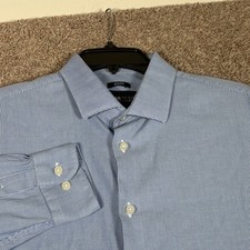 Awearness Kenneth Cole Mens Slim Fit Non-Iron Blue Micro Check Dress Shirt 16.5