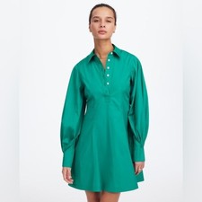 Madewell NWT Seamed Long-Sleeve Mini Shirtdress Verdant Green Size 10 in Poplin