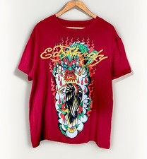 ED HARDY Tattoo Dragon Eagle Flame Flower Wine Red T-Shirt Men  s Large NWT