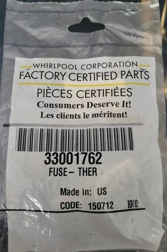 Brand New Certified OEM Whirlpool 33001762 Dryer Thermal Fuse Limit WP33001762