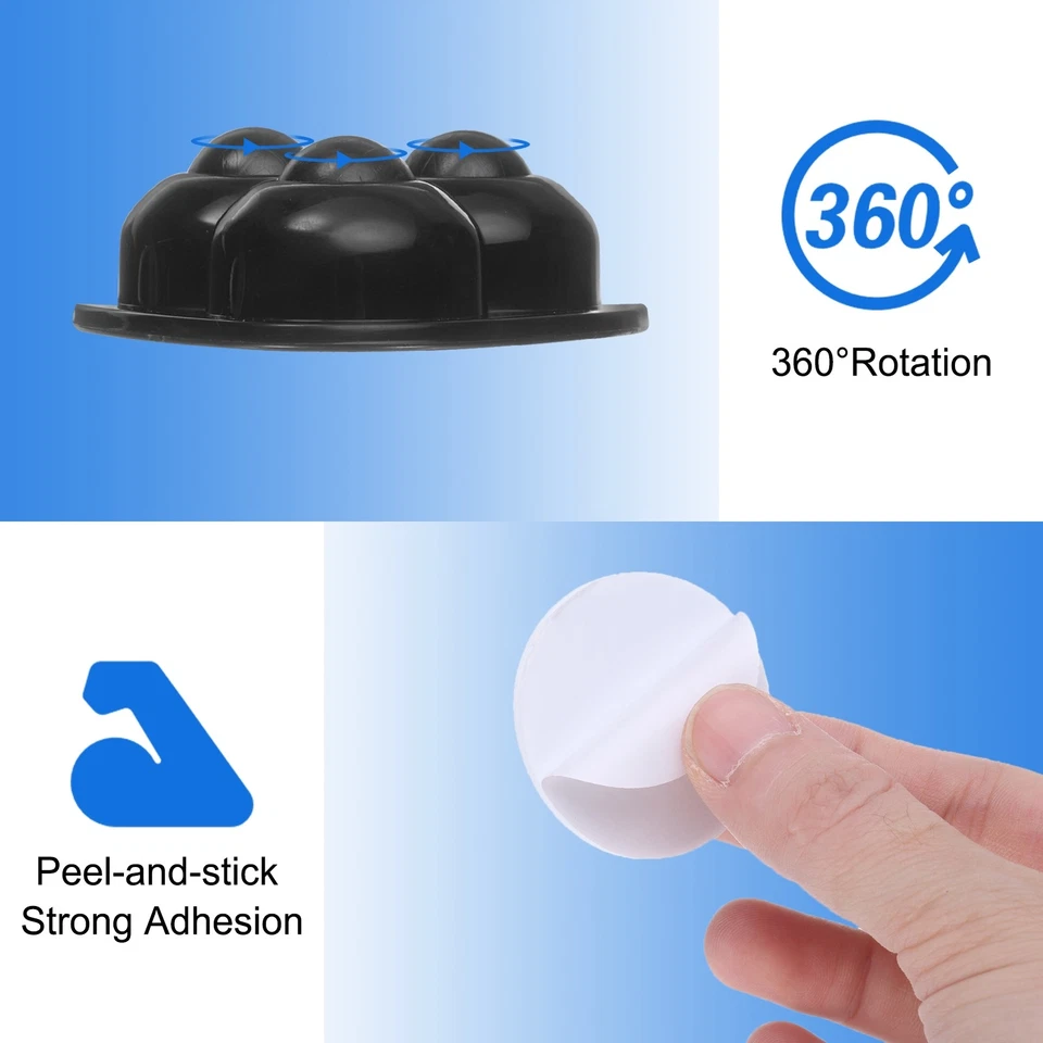 16 Stück selbstklebende Lenkrollen,360° drehbar (schwarz,3 Nylon-Rollkugeln) - Bild 3 von 4