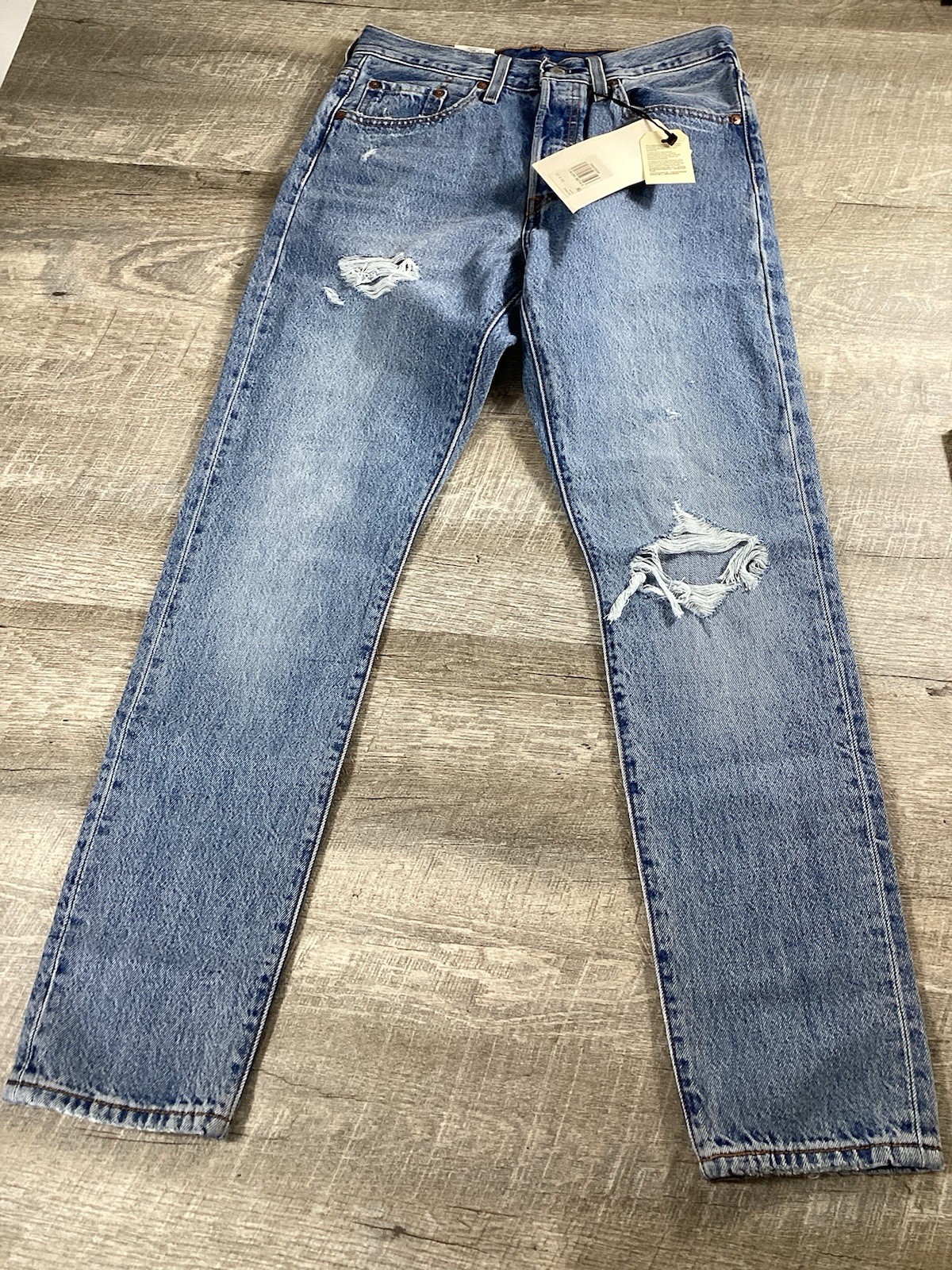 Levis Premium 501 Skinny Jeans Women 27x30 High Rise Distressed Button Fly NWT