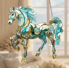 Stained Glass Style Horse Suncatcher Art Turquoise Gold Home Decor Gift
