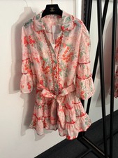 Zimmermann Tomato Print Dress Cotton Tie Waist Flare Sleeve - NEW