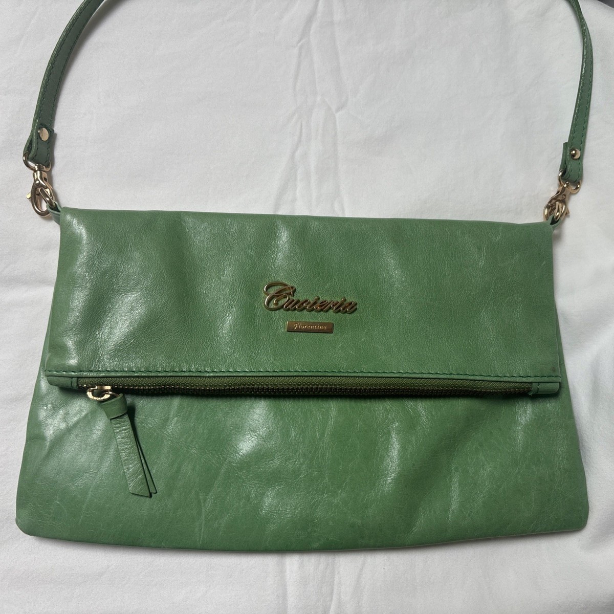 Cuoieria Fiorentina leather Made In Italy Aloe Green Foldover 