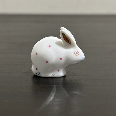 Vintage Mini Herend Polka Dot Bunny Rabbit Pink Dots 24K Gold Figurine #5339