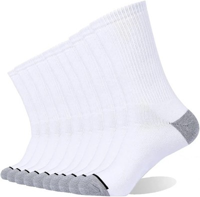 EnerWear 10P Pack Unisex Cotton Moisture Wicking Cushion Crew 10-13, White