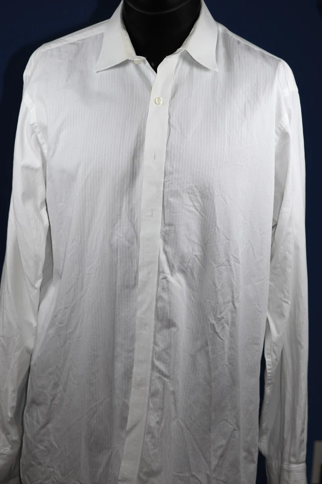 Camisa Michael Kors Blanca Rayas Puño Francés 16 34/35 Algodón Vestido Pecho 48" Foto 2 de 4