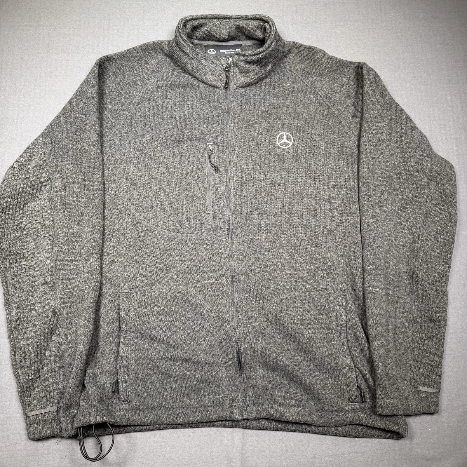 Mercedes-Benz Jacket Mens Large Gray Fleece Full Zip Stand Collar Logo Pockets image 1