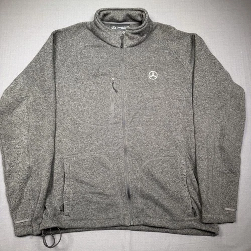 Mercedes-Benz Jacket Mens Large Gray Fleece Full Zip Stand Collar Logo Pockets video thumbnail