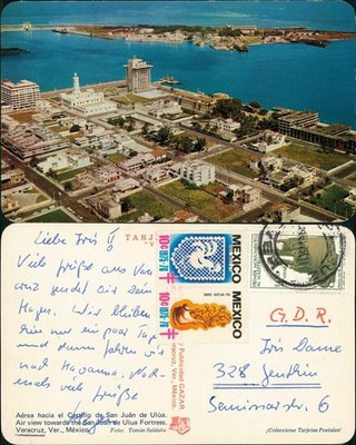 Postcard Veracruz Areal View Luftbild Castillo de San Juan de Ulua 1975
