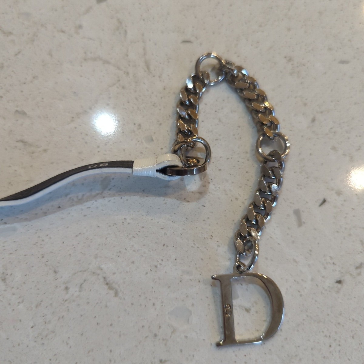Christian Dior Belt Logo Silver Chain White Leather Charm Christian Dior Belt Logo Silver Chain White Leather Charm