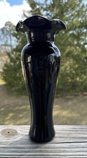 Vintage Fenton Style 10.5  Tall Amethyst Black Purple Ruffled Edge MCM Nice 