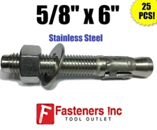 (QTY 25) 5/8" x 6" Concrete Wedge Anchor Stainless Steel Grade 304 