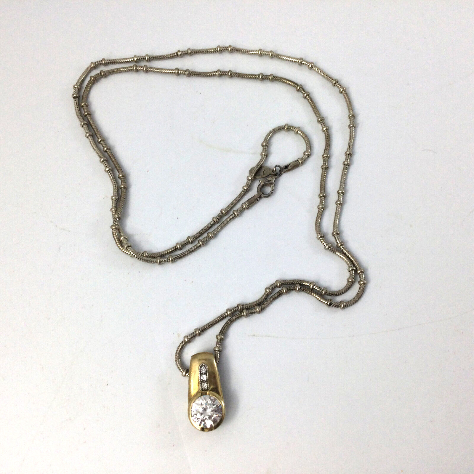 Chico's Necklace Silver Gold Tone Rhinestone Pendant Snack Chain 36