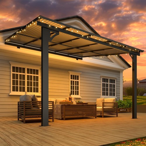 Outdoor Adjustable Height Gazebo for Patio, Large Metal Wall-Mounted Pergolas - Picture 11 of 35
