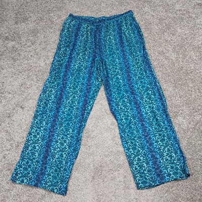 D.P.S. New York Women's Loose Dress Pants Lightweight Elastic Waste Blue X-Large