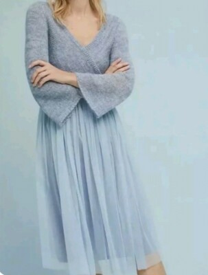 Anthropologie Maeve Sweater Tulle Pale Blue Midi Dress Size XS Arabesque |  eBay