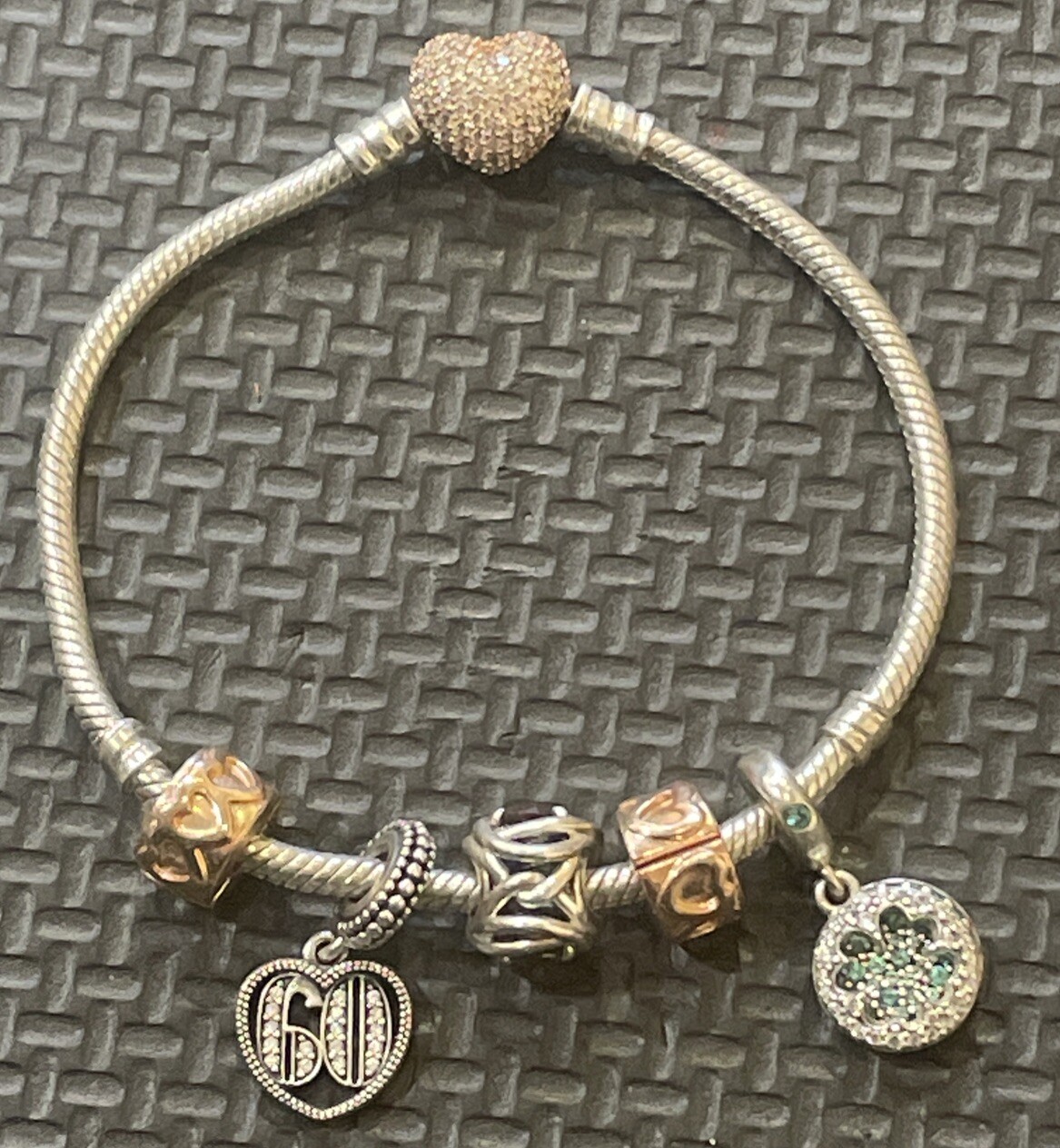 Pandora Moments Rose Gold Plated, Encrusted Heart Clasp Snake Bracelet 7.5”  ALE