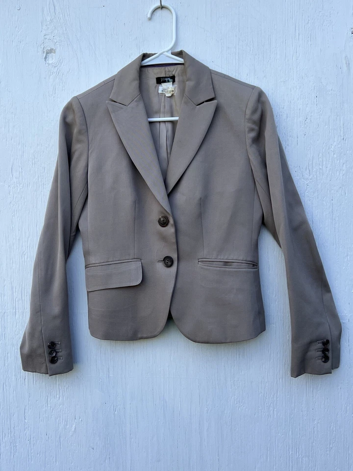 J. Cree Caqui Tostado Algodón Corta Montar Falda Suite Marrón Blazer Chaqueta Sin Etiquetas Foto 2 de 4