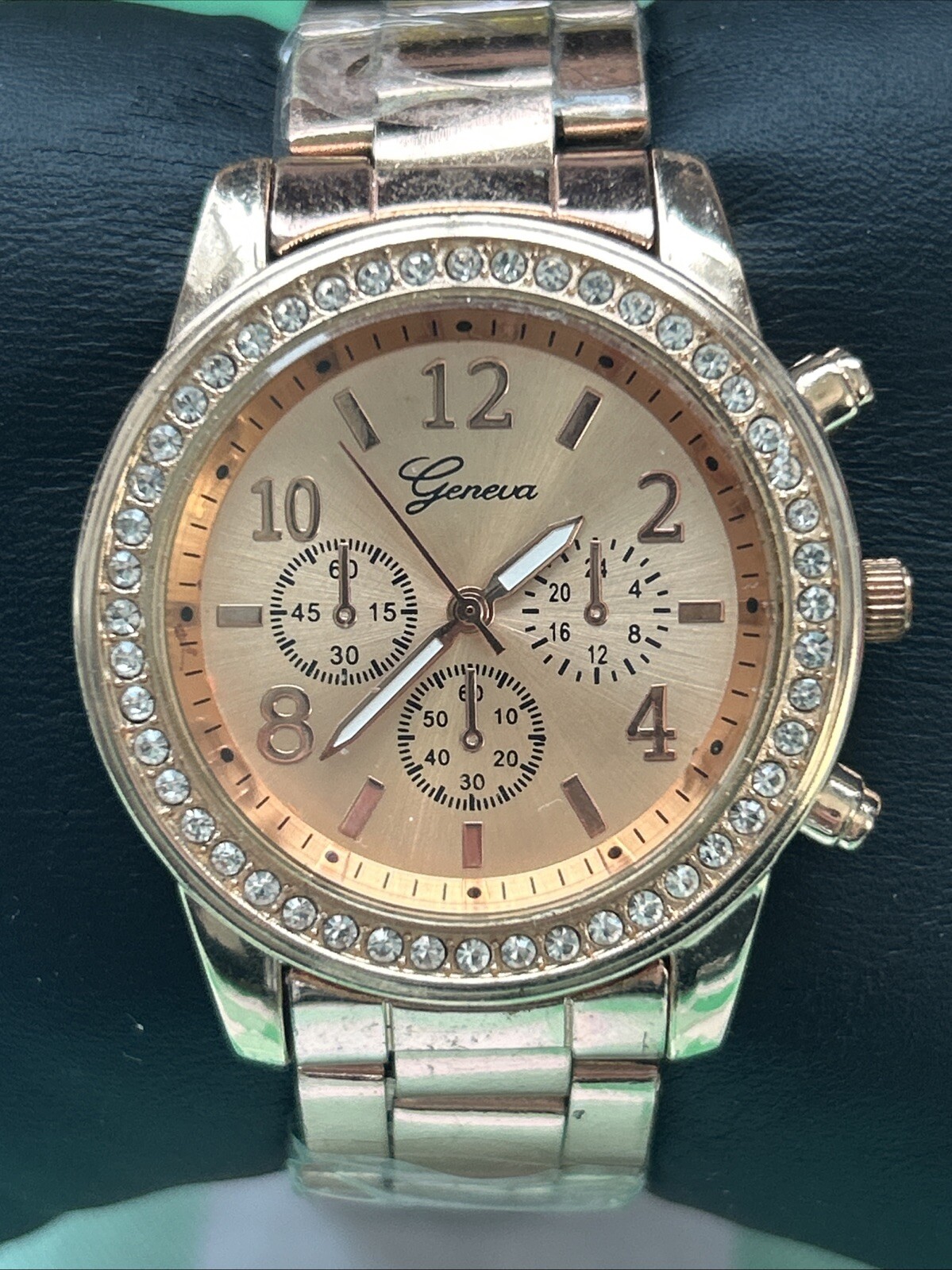 Geneva Rose Gold Tone Rhinestone Bezel Women’s Quartz Watch