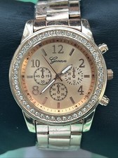 Geneva Rose Gold Tone Rhinestone Bezel Women s Quartz Watch