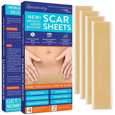 Medical-Grade Silicone Scar Removal Sheets - Surgery,Acne, 4 Sheets 5.7'' x 1.57 