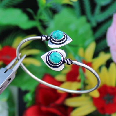 Turquoise Handmade Bangle Cuff Bracelet 925 Silver Plated Bangle Jewelry 