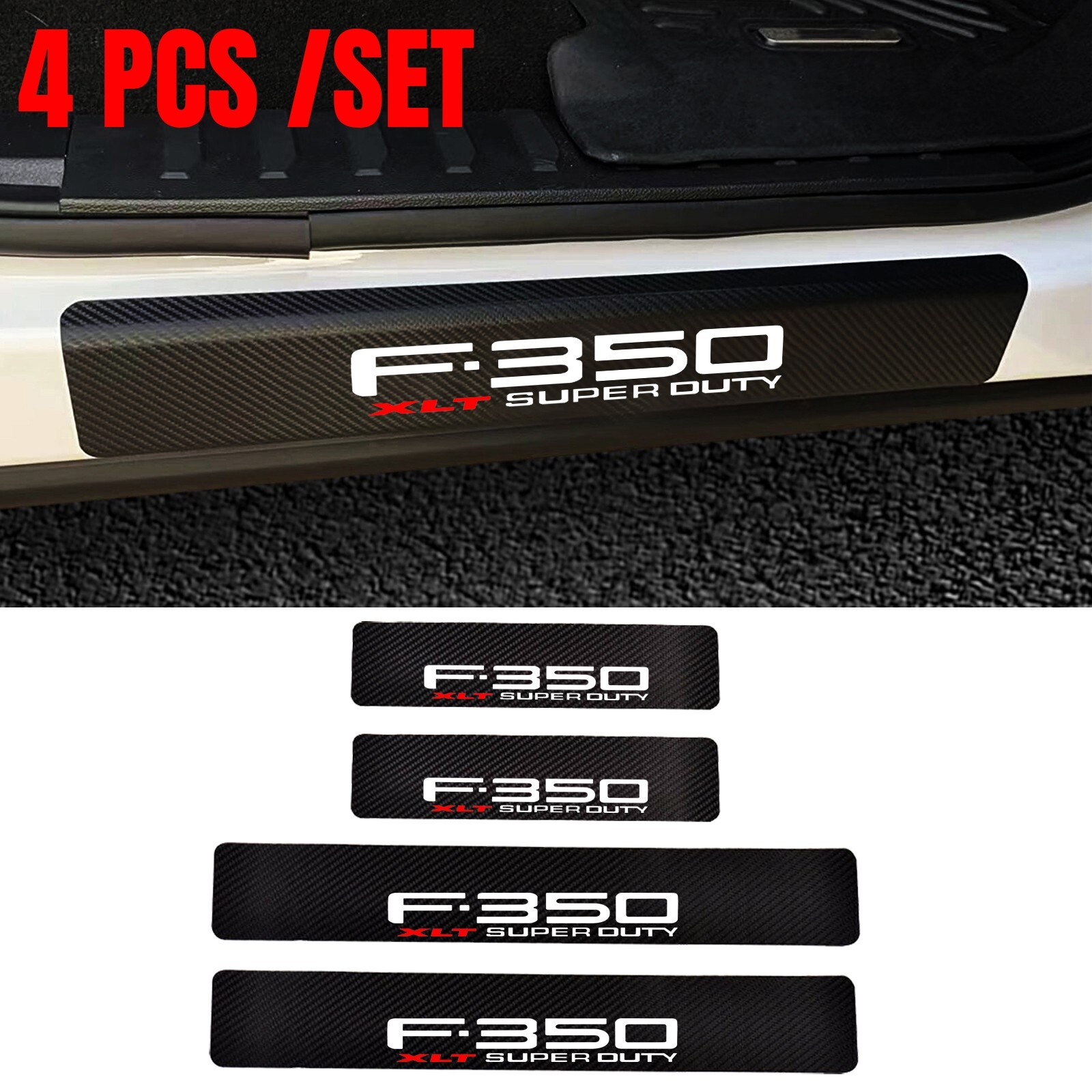 4-Piece Carbon Fiber Leather Door Sill Protector for Ford F350 Super Duty XLT