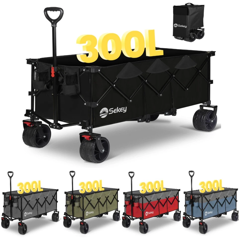 300L 200KG Bollerwagen Extralanger Handwagen Faltbar Transportwagen mit Bremsen