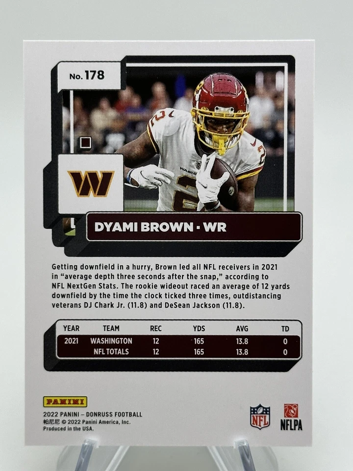 Dyami Brown 2022 Panini Donruss #178 Washington Commanders Wide Receiver NFL - Image 2 of 2