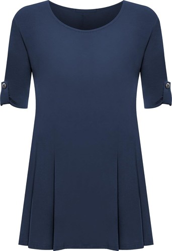Womens Plus Size Scoop Neck Short Sleeve Flared Ladies Long Plain Top - Picture 37 of 45