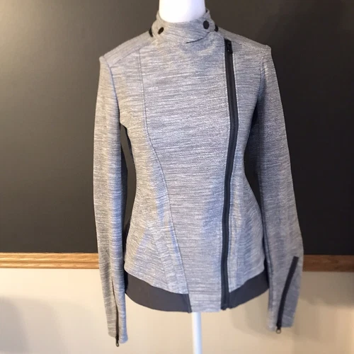 Lululemon Ruffle Bust A Move Jacket Commuter Denim Silver Spoon Moto gray size 4
