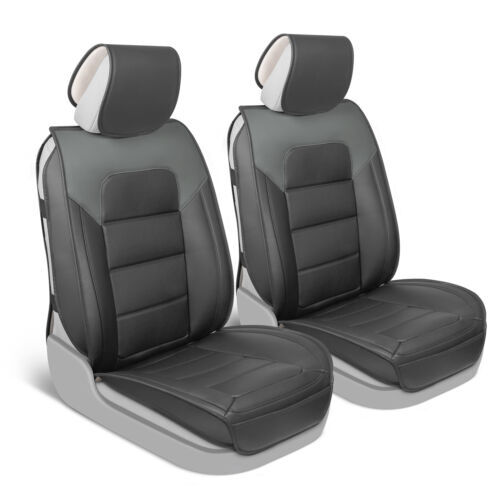 Black and Gray Faux Leather Front Car Seat Covers Classic