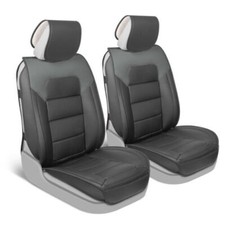 2 Black And Gray Faux Leather Front Car Seat Covers - Classic Perforated Cushion