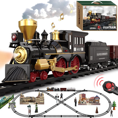 2024 Remote Control Steam Train Set USB Rechargeable Light Sound Tracks Puzzles