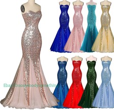 Women NEW Evening Formal Party Ball Gown Prom Bridesmaid Fishtail Sequins Dress
