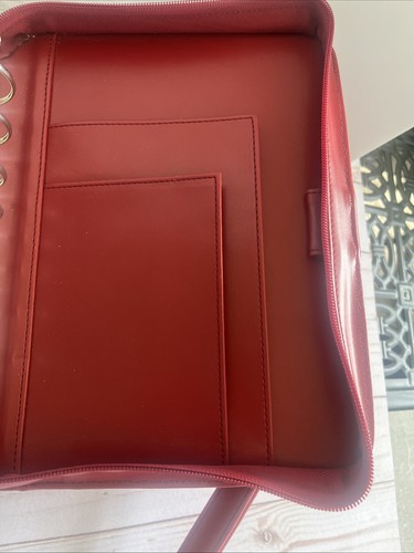 Franklin Covey Red Planner Organizer Zip Tote Shoulder Bag 7-ring Binder Leather - Picture 12 of 24