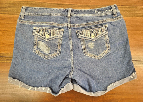 Ariya Denim Shorts Women's Sz 10/38 Blue Distressed Med Wash Cuffed Stretch - 第 4/8 張圖片