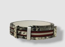 Bally Men's White Snake Embossed Reversible Leather Belt Size 46