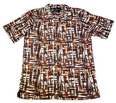 Steve Harvey Celebrity Edition Men Linen Blend Shirt Sz M Rust Brown White