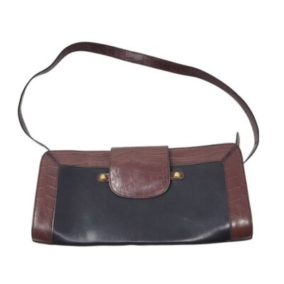 Vintage Croc Embossed Flap Mini Bag Purse Brown Black