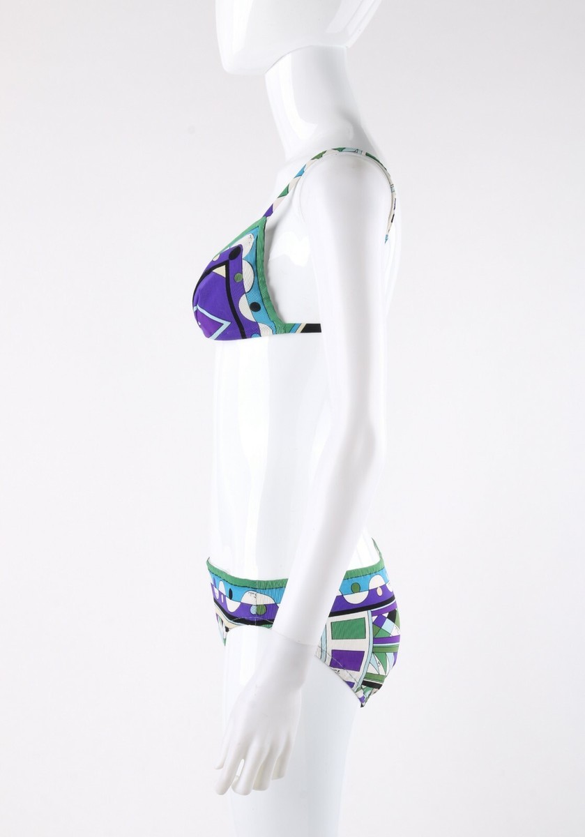 EMILIO PUCCI c.1960's Blue Signature Print 2 Piece Bikini