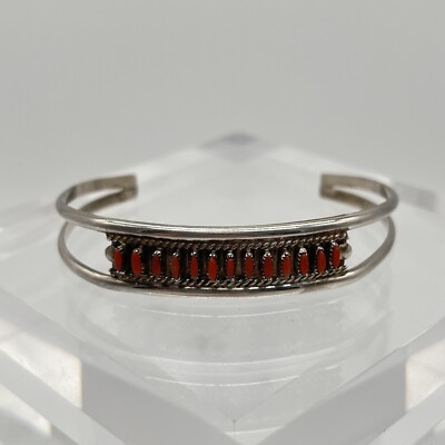 Vintage Design Armreif Zuni M. Solomon Silber Koralle Signiert Indianerschmuck