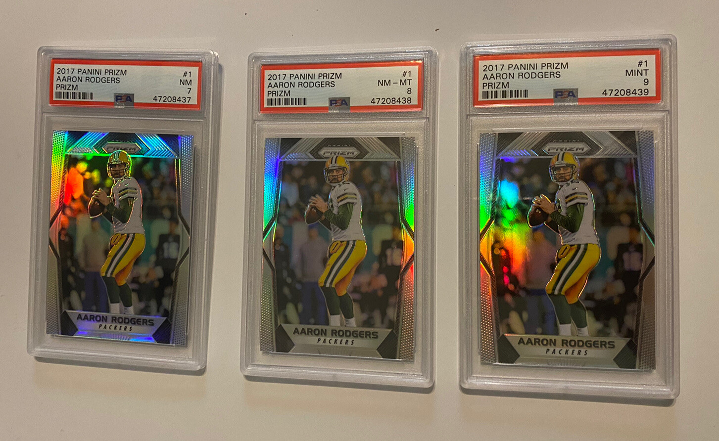 2017 Panini Prizm #1 Aaron Rodgers Silver Prizm PSA 9 Mint - 8 NM-MT - 7 NM