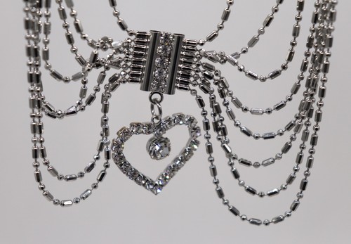 Women's Belt Stainless Steel w/ Clear Stone & 8 Strands Adjustable Retro Vintage - Picture 8 of 12