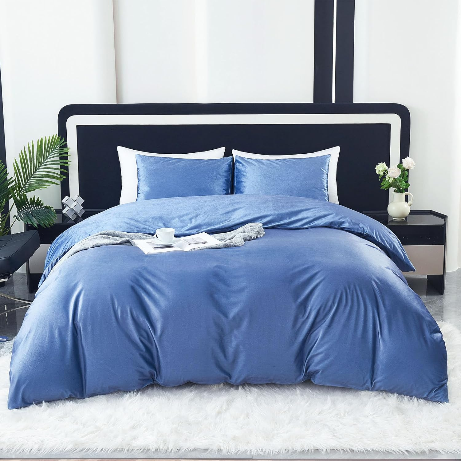 Velvet Duvet Cover King Size 3PCS Set with 2 Pillowcases Ultra Soft Plush-image
